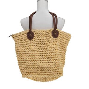 Sun N Sand Tote Shoulder Bag Large Crochet "Straw" Lined Yellow